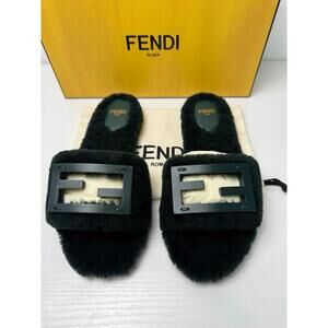 Fendi O’Lock Shearling Slide Sandals SZ 36 Brand New